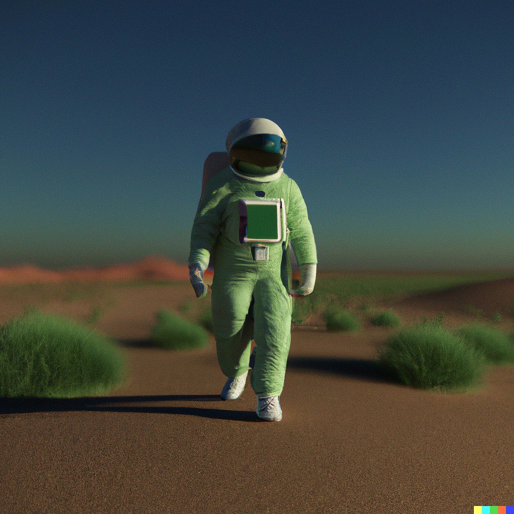 astronaut walking in desert